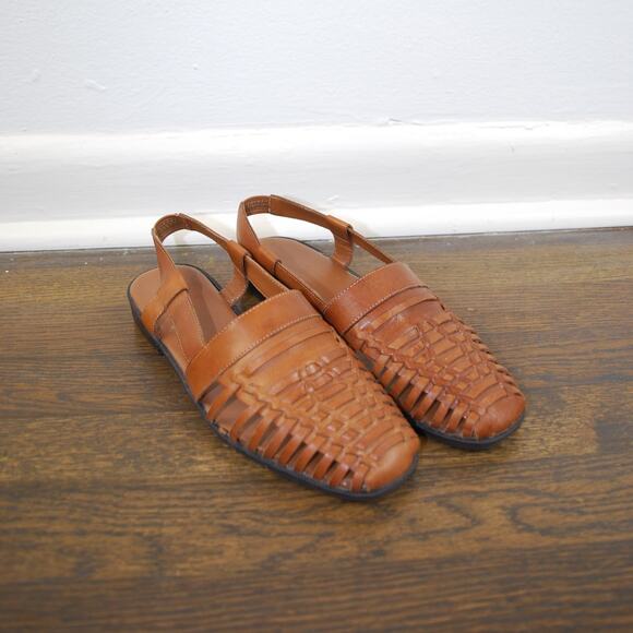 Vintage Shoes - Drexlite Brynne Leather Woven Sling Back Mules Sandals